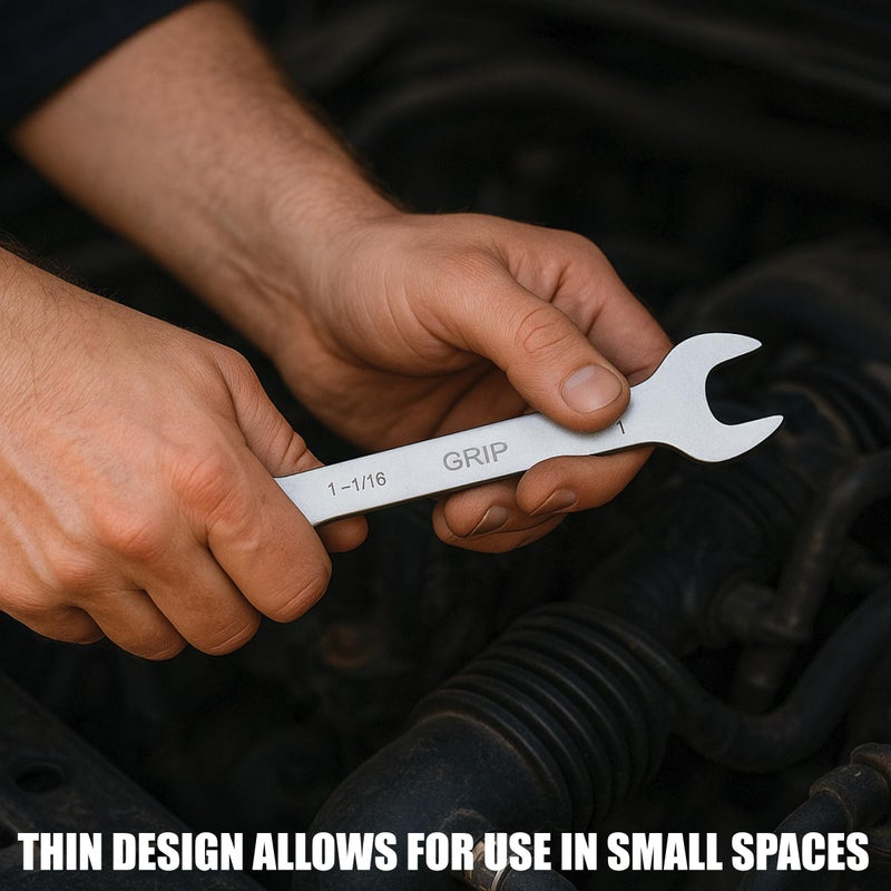 Grip 7 pc Super Thin Open End Wrench Set - 1/8" Thickness - Sizes: 3/8" x 7/16", 1/2" x 9/16", 5/8" x 11/16", 3/4" x 13/16", 7/8" x 15/16", 1" x 1-1/16", 1-1/8" x 1-1/4" - Roll Up Storage Pouch - Image 5